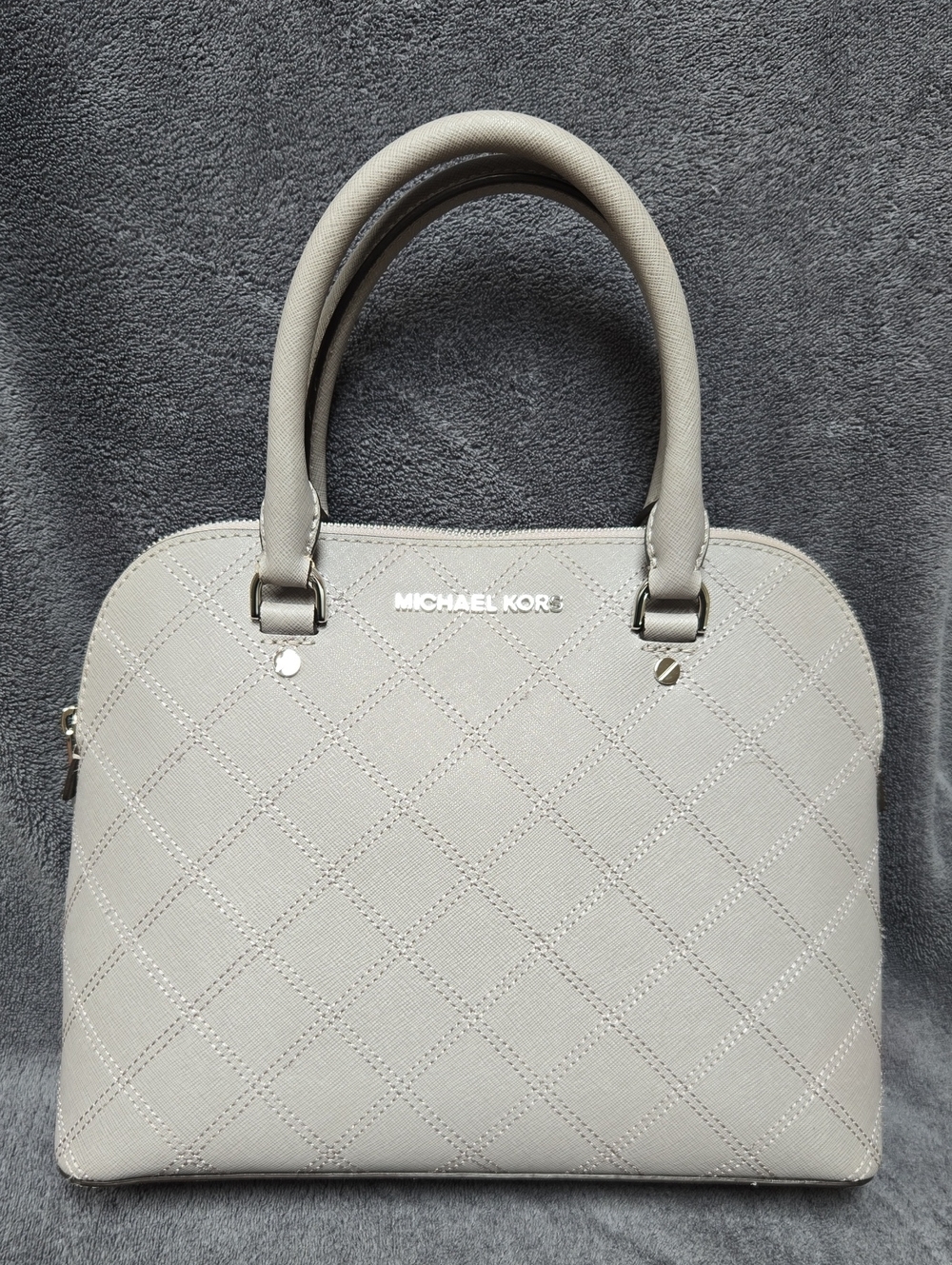 Michael Kors Gray Quilted Saffiano Leather Dome Satchel Crossbody Bag
